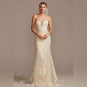 Oleg Cassini CWG878 - Davids Bridal Beaded Scroll and Lace Mermaid Wedding Dress